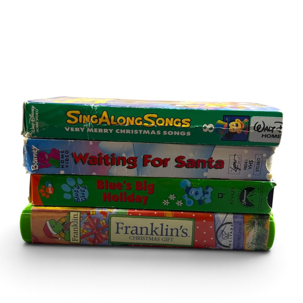 Kids Christmas VHS Lot Disney Sing-Along Barney Blues Clues Franklin Holiday